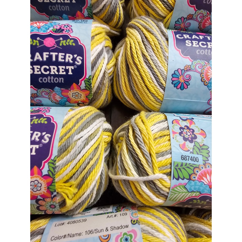 11 Skeins Crafter's Secret Cotton Yarn Sun & Shadow Yellow Grey White Variegated - Picture 2 of 5